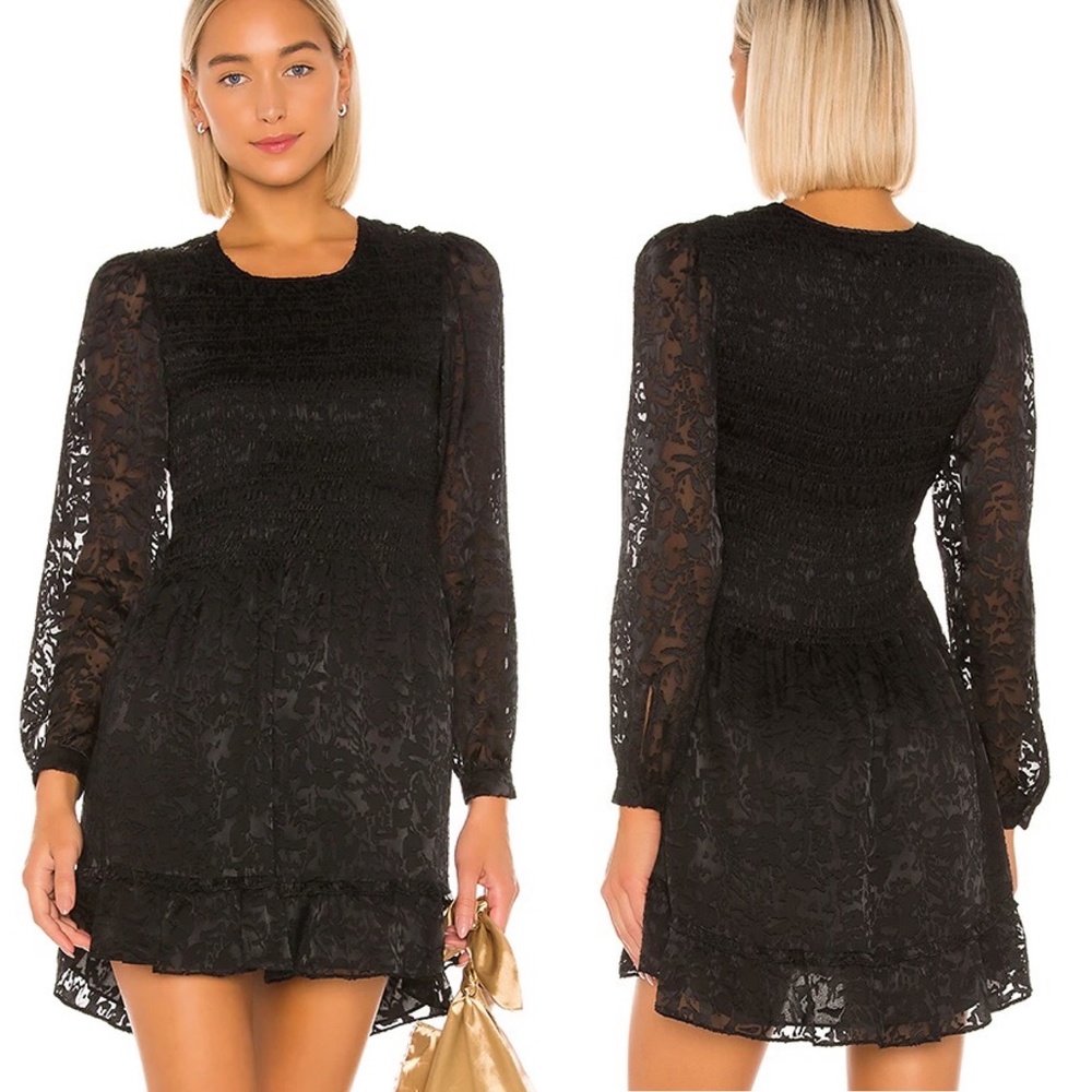 ✨NWT✨ PARKER Inez Smocked Bodice Chiffon Dress in Black Sz Medium